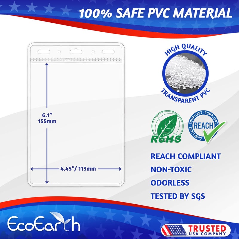 إيكو إيرث حاملات جواز السفر وبطاقات الهوية من EcoEarth بحافة ناعمة (شفافة مقاس 4 × 6 بوصات 50 حزمة) حامل هوية رأسي كبير جدًا بدون سحاب وحاملي شارات اسم بلاستيكية - Image 2